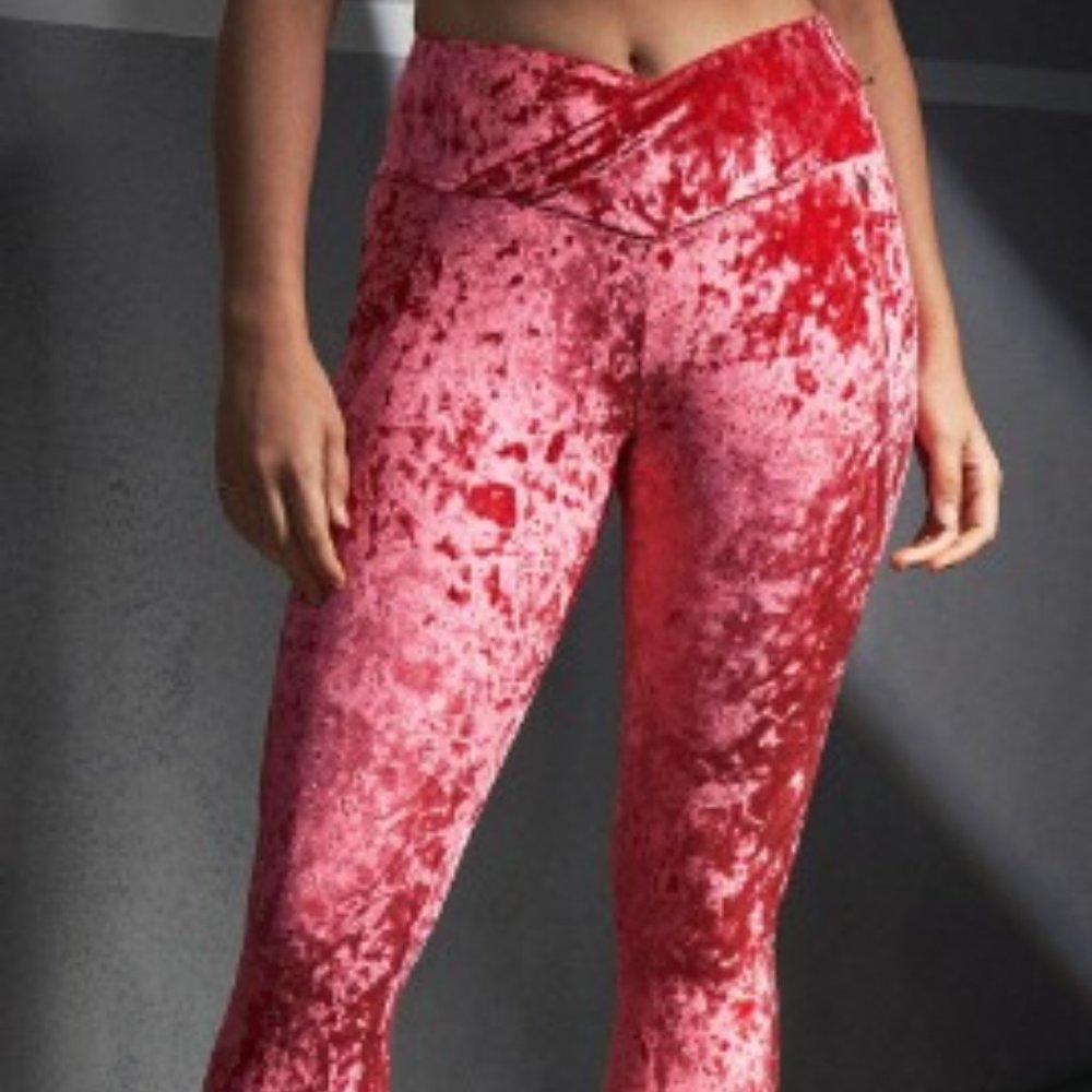 Women's FABLETICS Strawberry Red Crushed Velour Crossover Leggings - SIZE L
